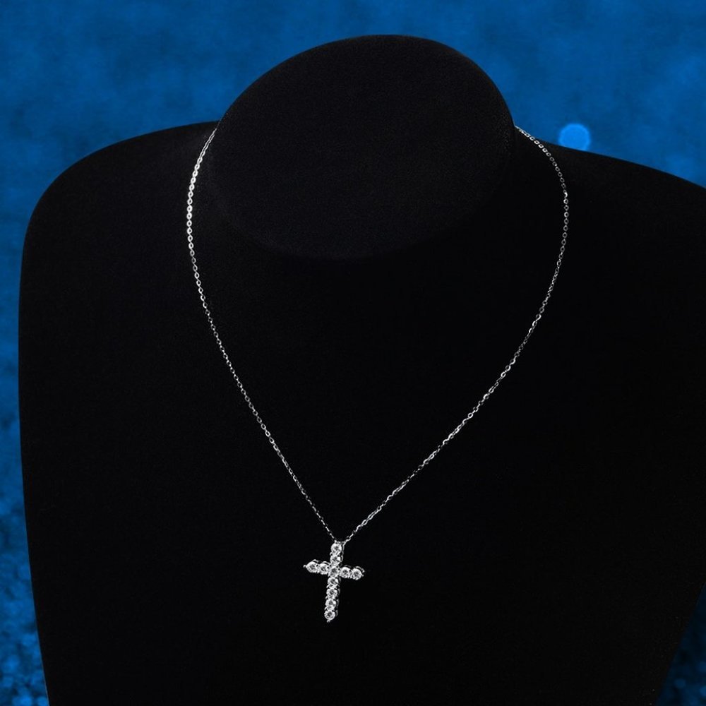 Certified 2.5mm Moissanite Diamond Cross Pendant Necklace NEW - Picture 9 of 15